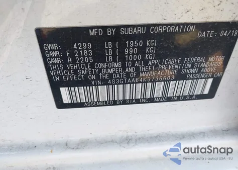 2019 Subaru Impreza 2.0I from USA, damaged, VIN 4S3GTAA64K3736603